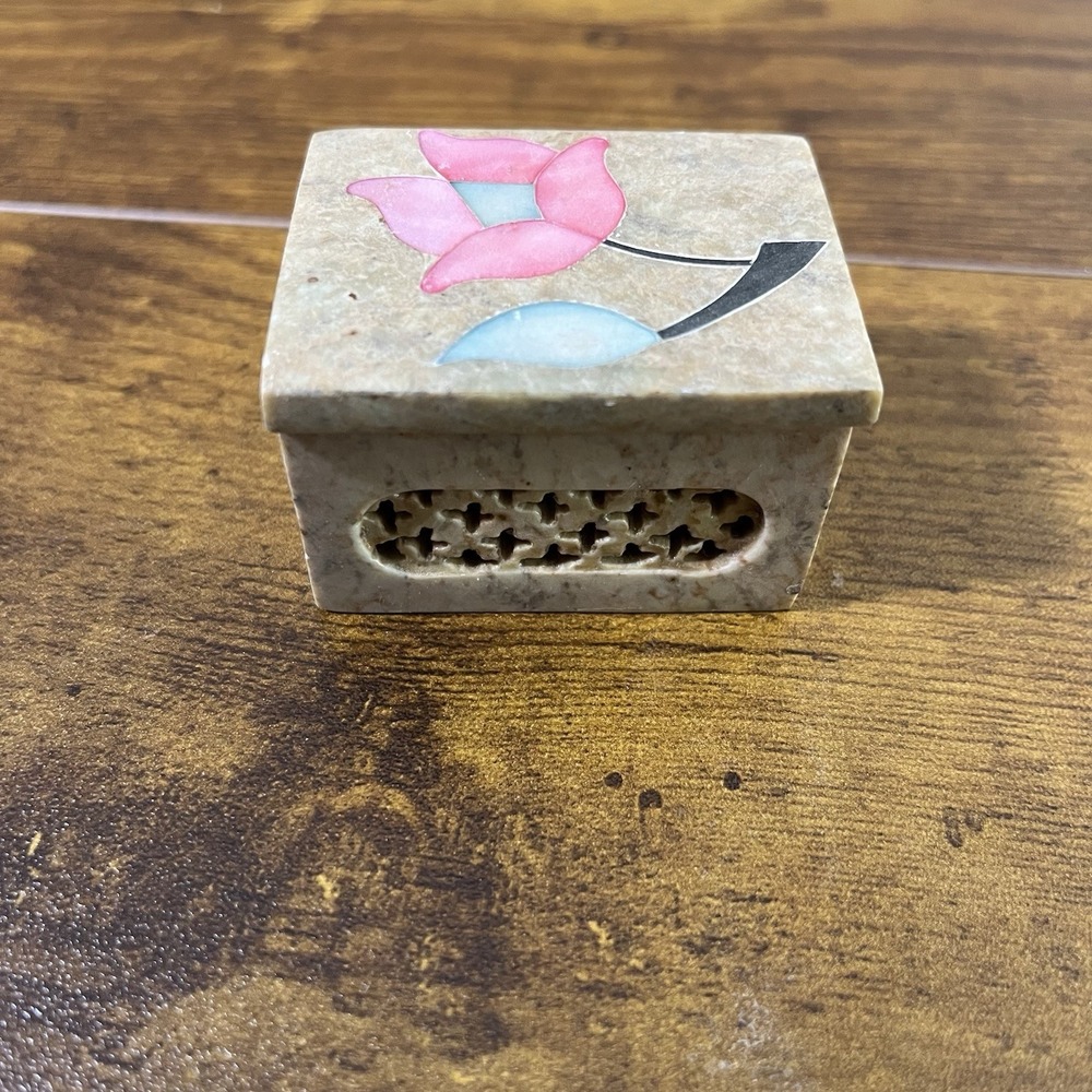 Stone Floral Mini Trinket Box Boho Floral Design Made In India